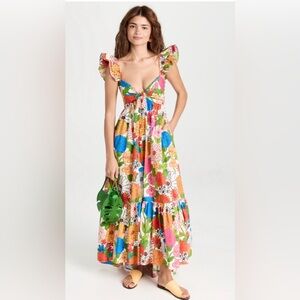 Cara Cara Ileana Flower Dress Multicolor Pink Green $725+++